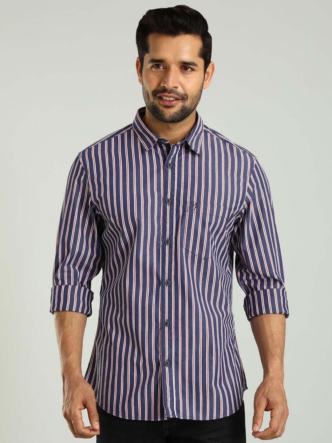 

Indian Terrain Striped Cotton Casual Shirt, Blue