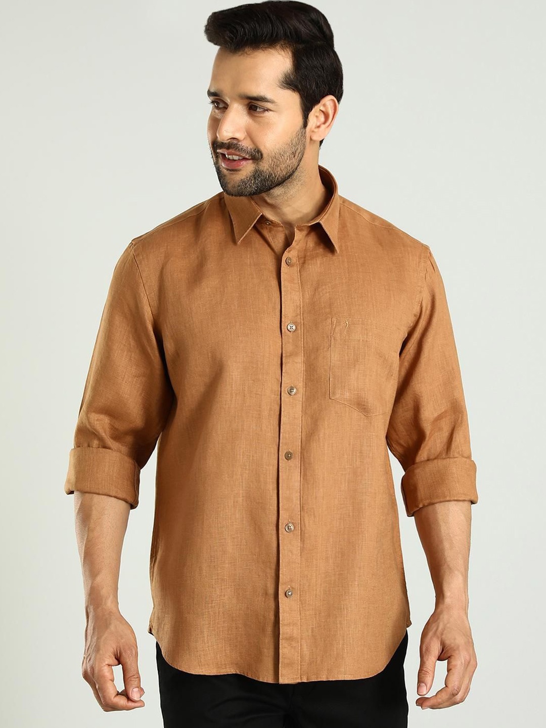 

Indian Terrain Slim Fit Spread Collar Long Sleeves Linen Casual Shirt, Brown