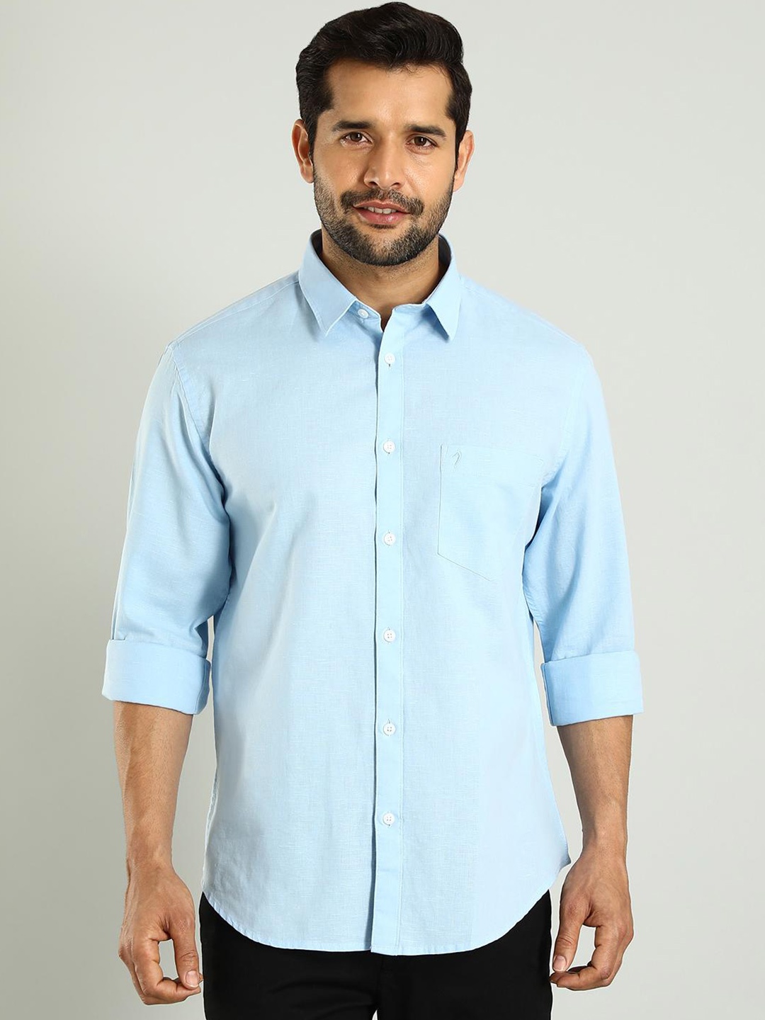 

Indian Terrain Slim Fit Spread Collar Long Sleeves Cotton Casual Shirt, Blue