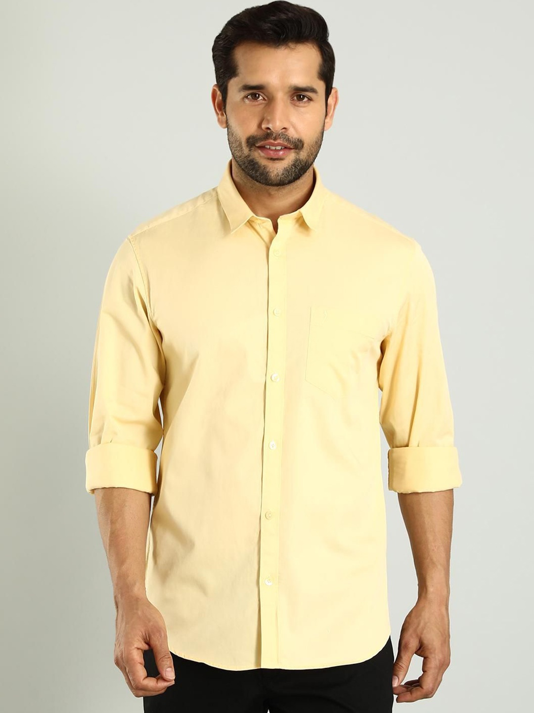 

Indian Terrain Slim Fit Spread Collar Long Sleeves Cotton Casual Shirt, Yellow