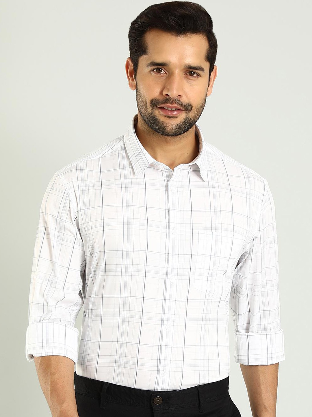 

Indian Terrain Classic Slim Fit Opaque Checked Cotton Casual Shirt, White