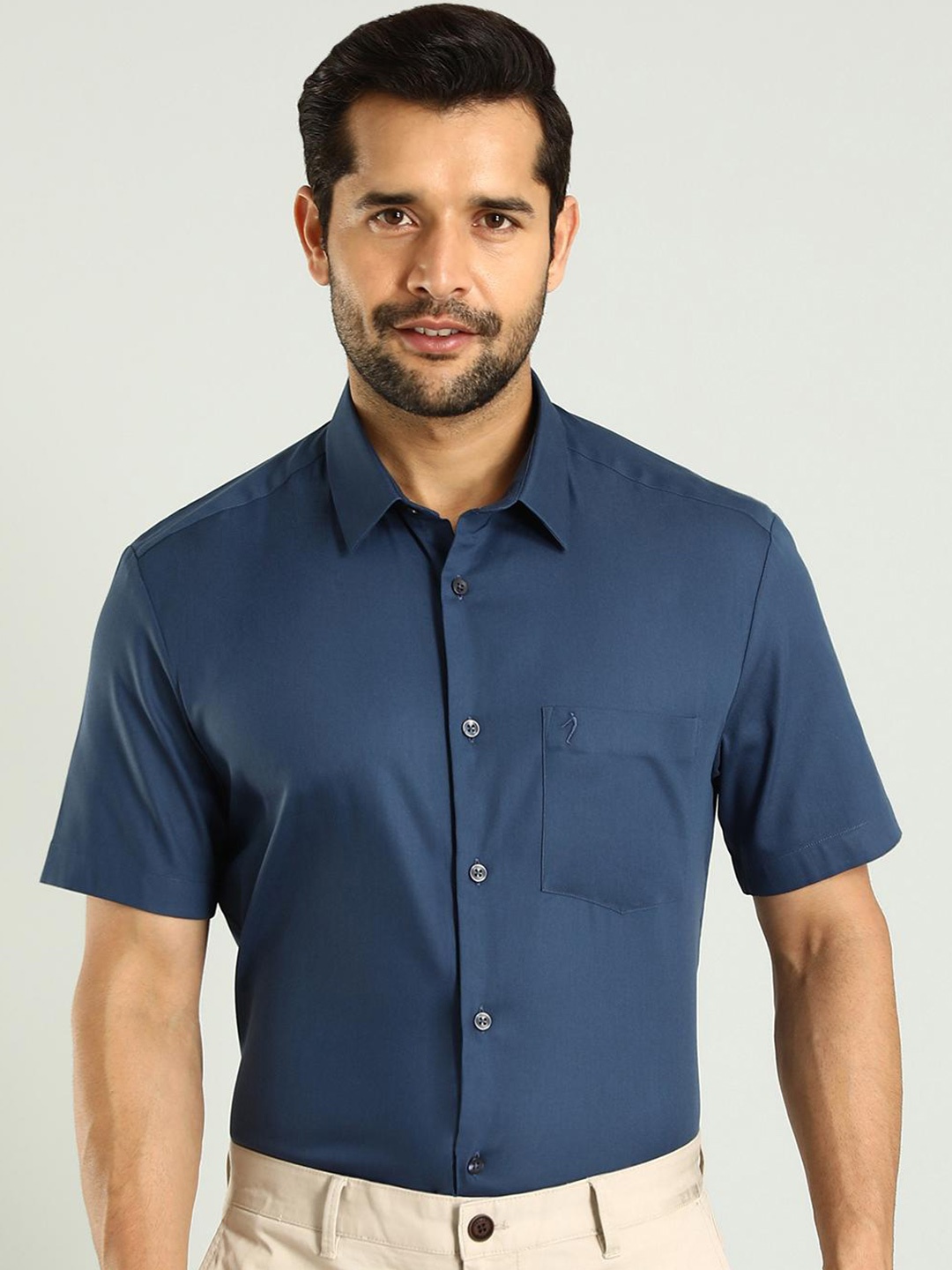 

Indian Terrain Classic Slim Fit Short Sleeves Casual Shirt, Blue