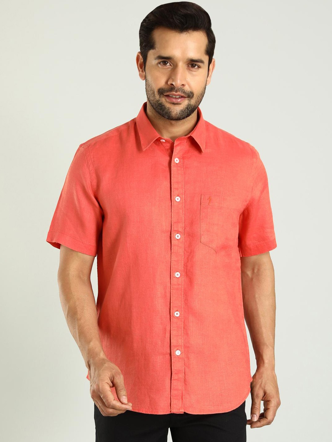 

Indian Terrain Classic Spread Collar Slim Fit Linen Casual Shirt, Red