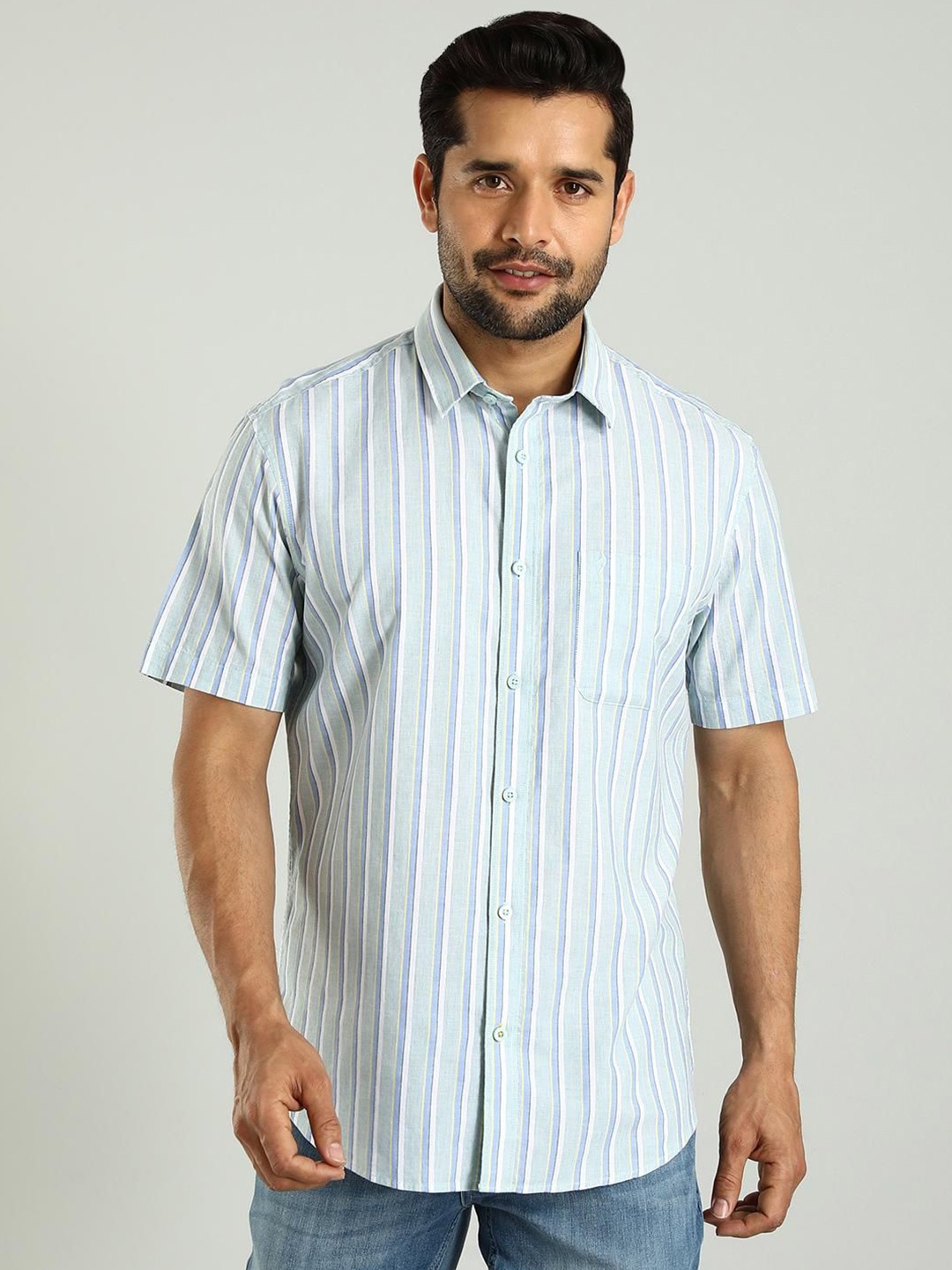 

Indian Terrain Classic Slim Fit Striped Cotton Casual Shirt, Green