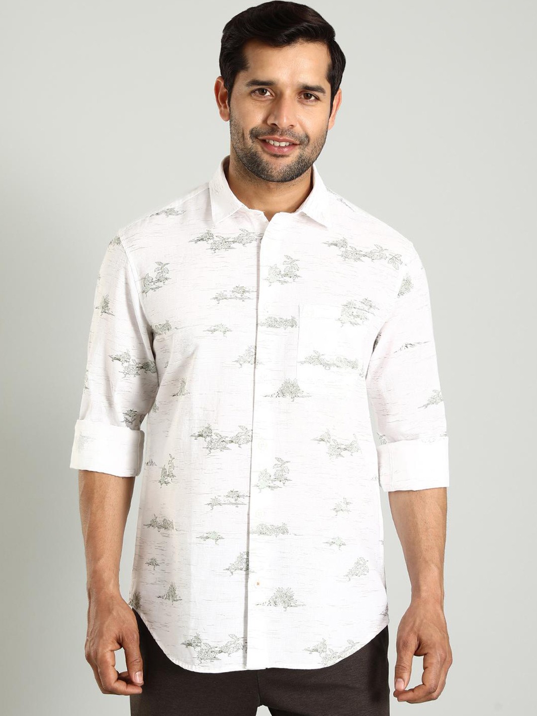 

Indian Terrain Classic Slim Fit Opaque Printed Casual Shirt, White