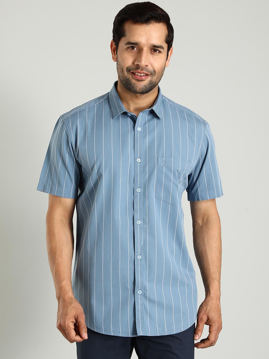 

Indian Terrain Classic Slim Fit Striped Spread Collar Cotton Shirt, Brown