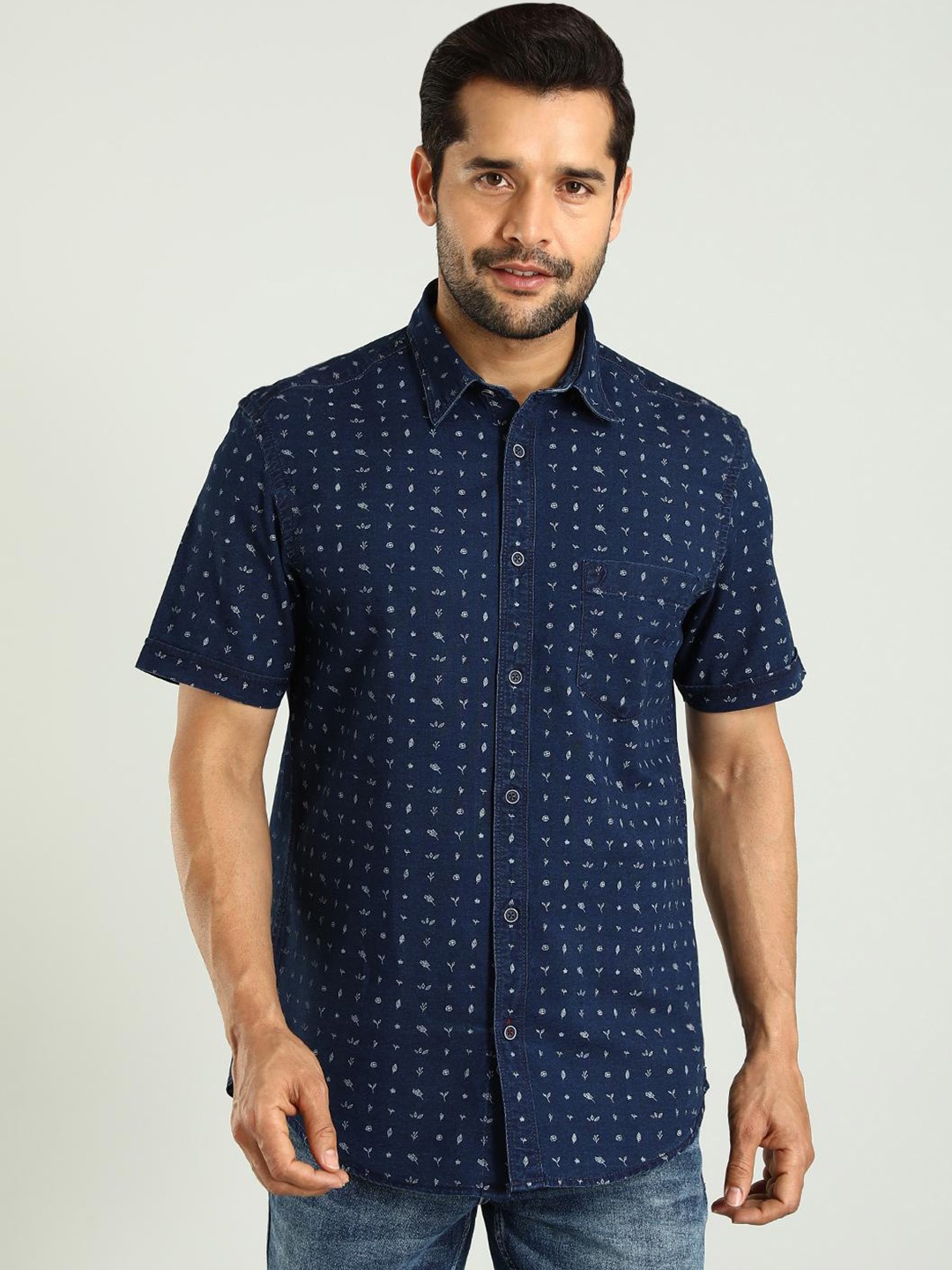 

Indian Terrain Classic Slim Fit Printed Cotton Casual Shirt, Blue