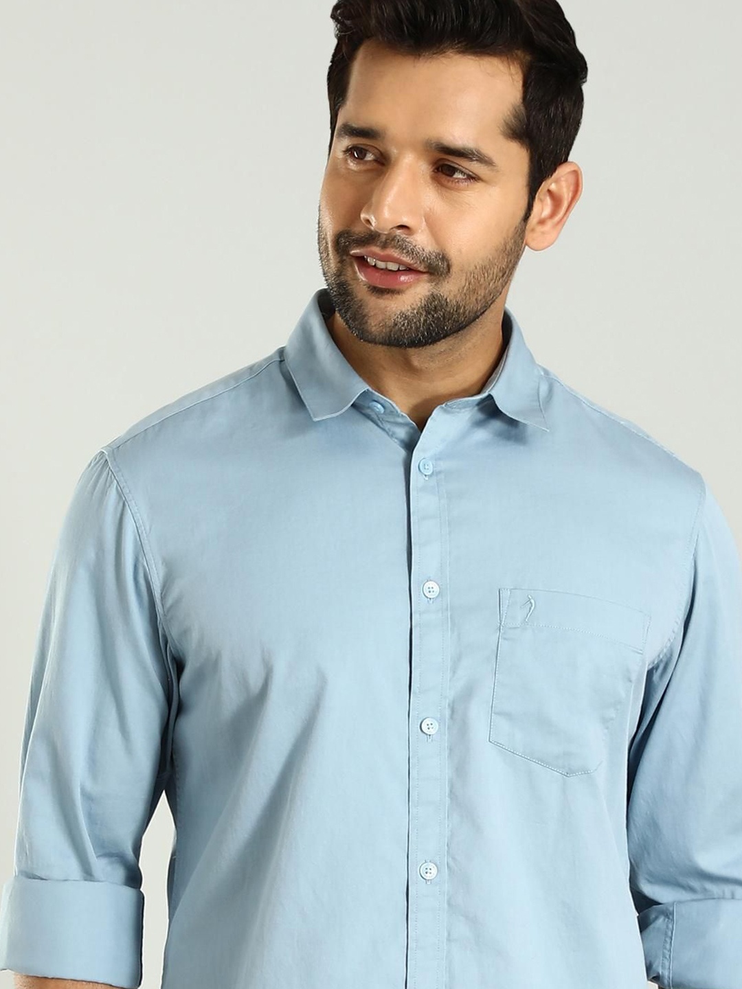

Indian Terrain Slim Fit Spread Collar Long Sleeves Cotton Casual Shirt, Blue
