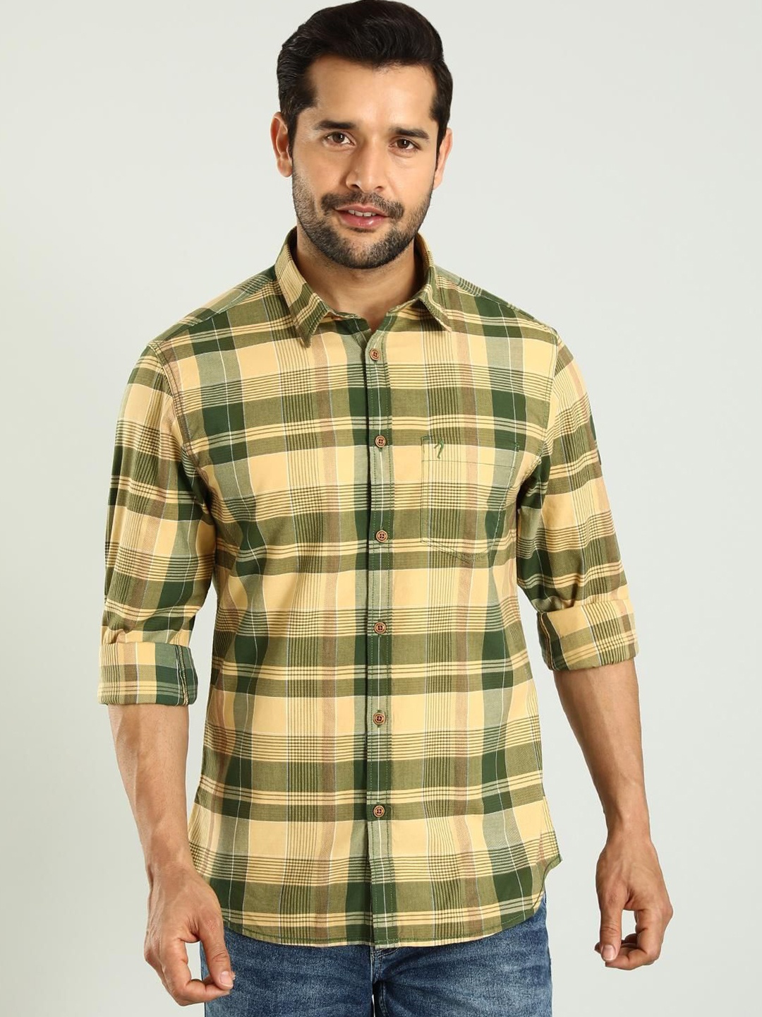 

Indian Terrain Tartan Checks Cotton Casual Shirt, Green