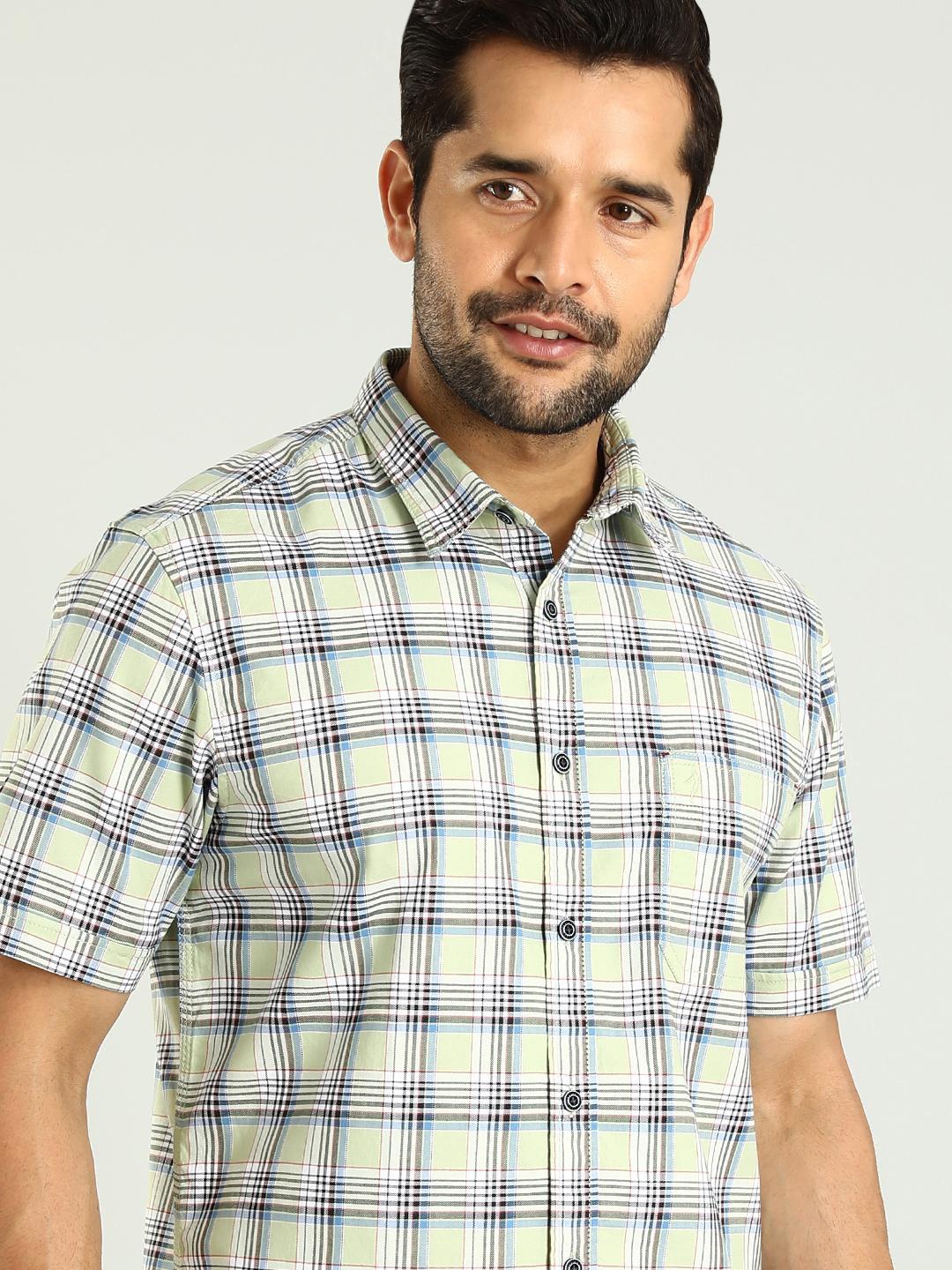 

Indian Terrain Classic Slim Fit Tartan Checked Spread Collar Cotton Shirt, Green