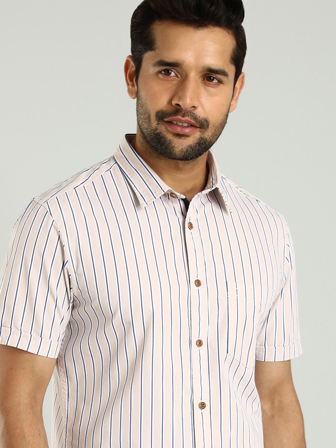 

Indian Terrain Chiseled Skinny Fit Opaque Striped Cotton Casual Shirt, White
