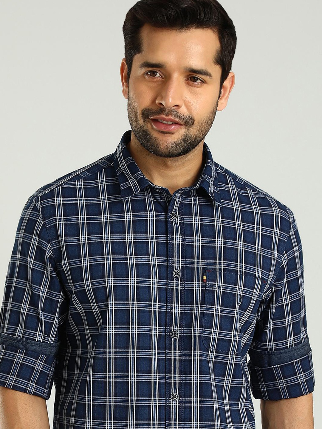 

Indian Terrain Classic Slim Fit Checked Cotton Casual Shirt, Blue
