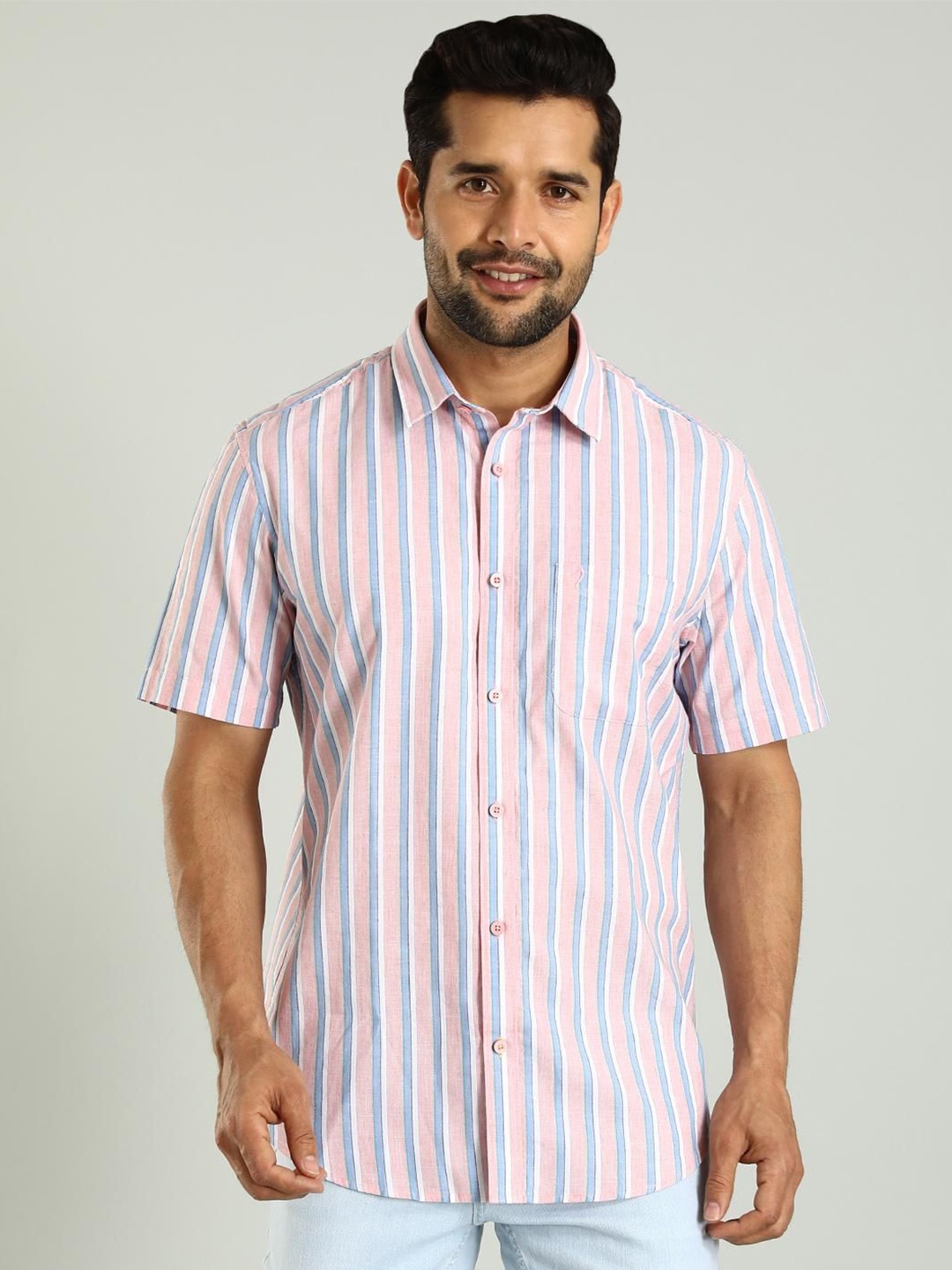 

Indian Terrain Classic Slim Fit Striped Cotton Casual Shirt, Orange