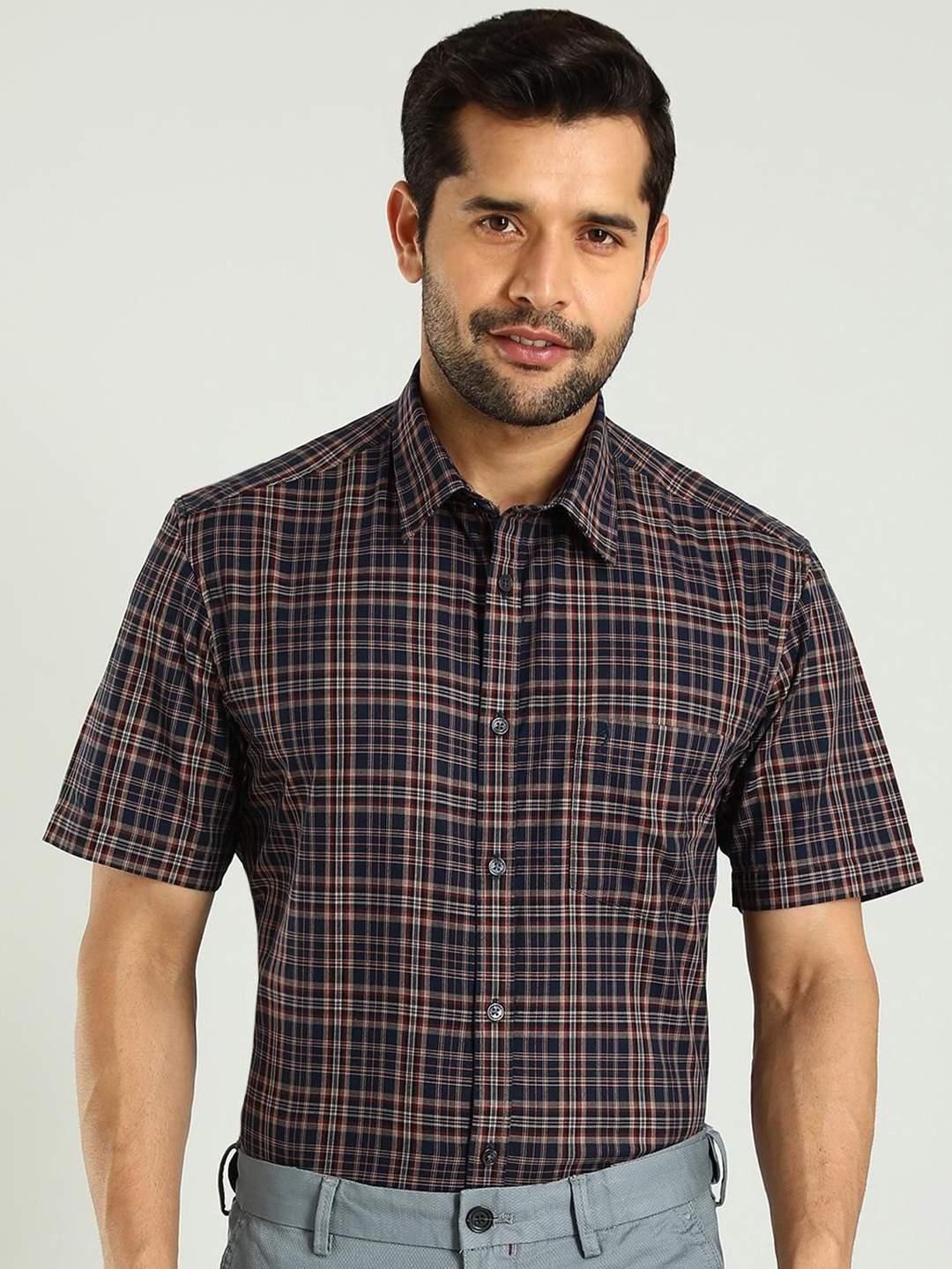 

Indian Terrain Classic Slim Fit Tartan Checked Pure Cotton Casual Shirt, Black