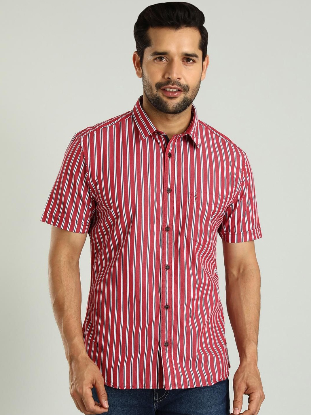 

Indian Terrain Striped Cotton Casual Shirt, Red