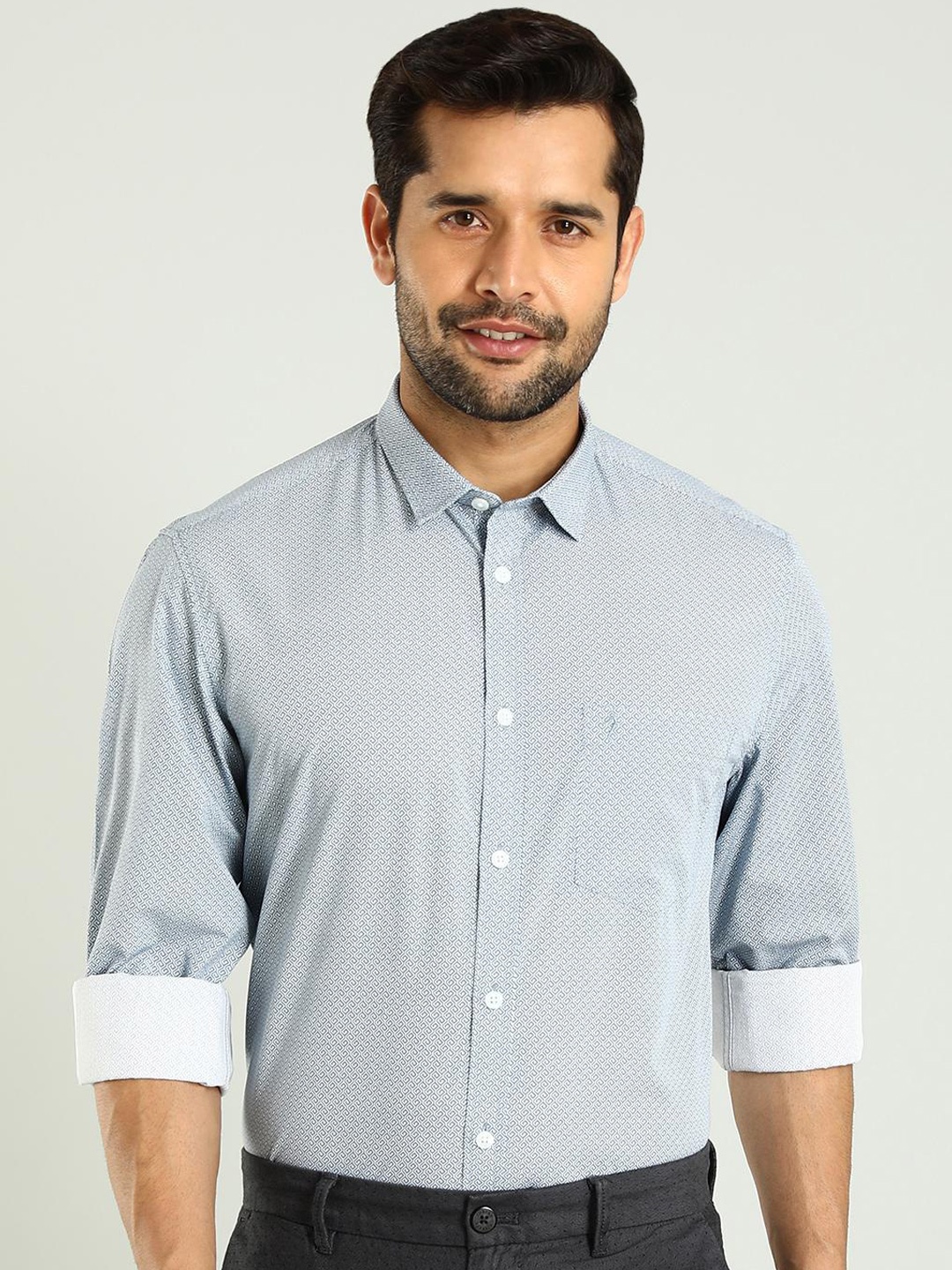 

Indian Terrain Classic Slim Fit Micro Ditsy Printed Spread Collar Cotton Shirt, Blue