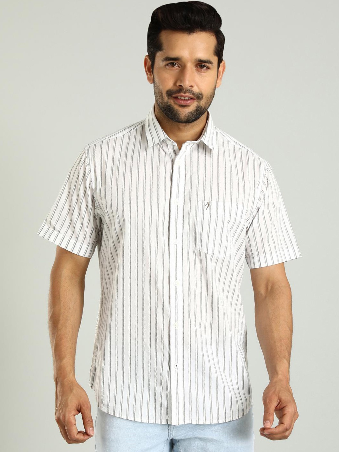 

Indian Terrain Classic Slim Fit Striped Spread Collar Cotton Shirt, White