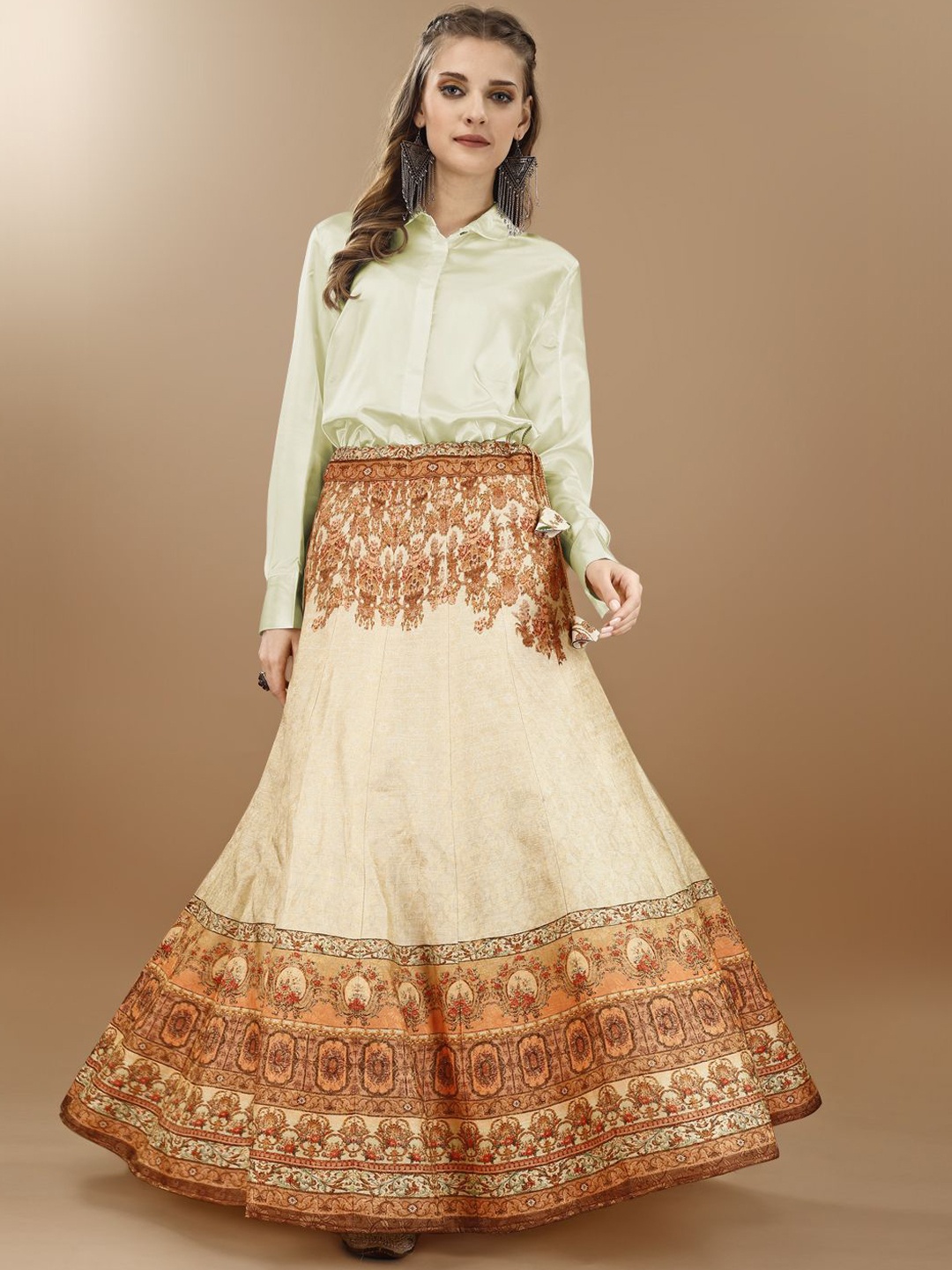 

SAPTRANGI Printed Flared Maxi Skirts, Cream