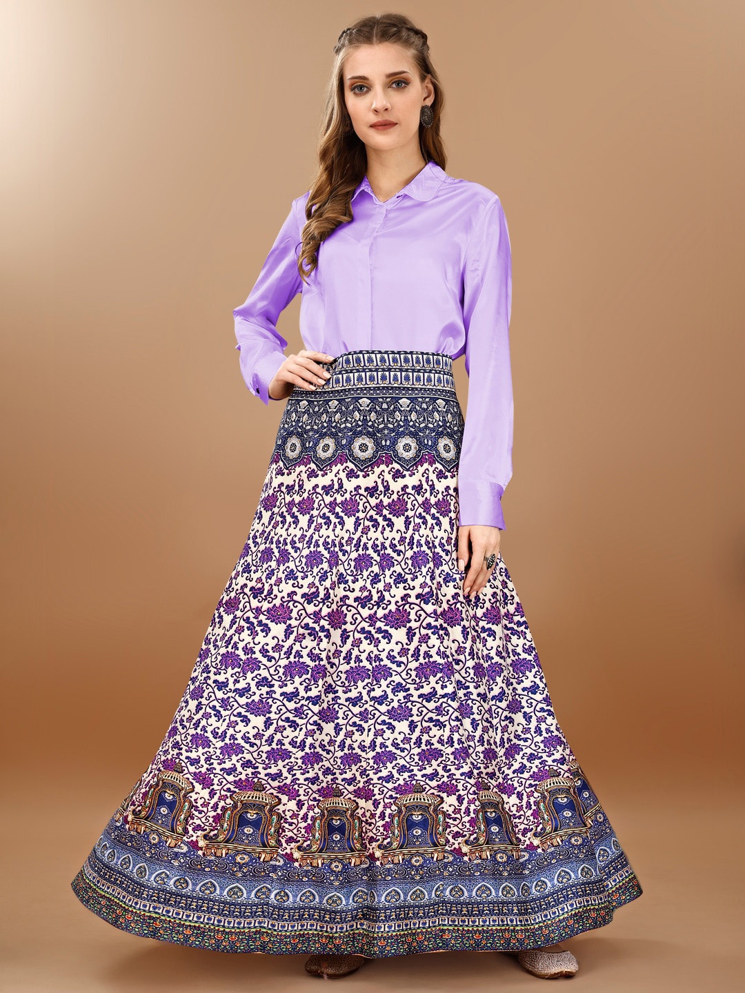 

SAPTRANGI Floral Print Flared Maxi Skirt, Purple