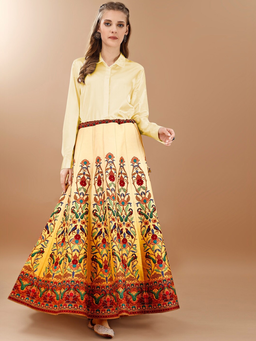 

SAPTRANGI Floral Print Flared Maxi Skirt, Yellow