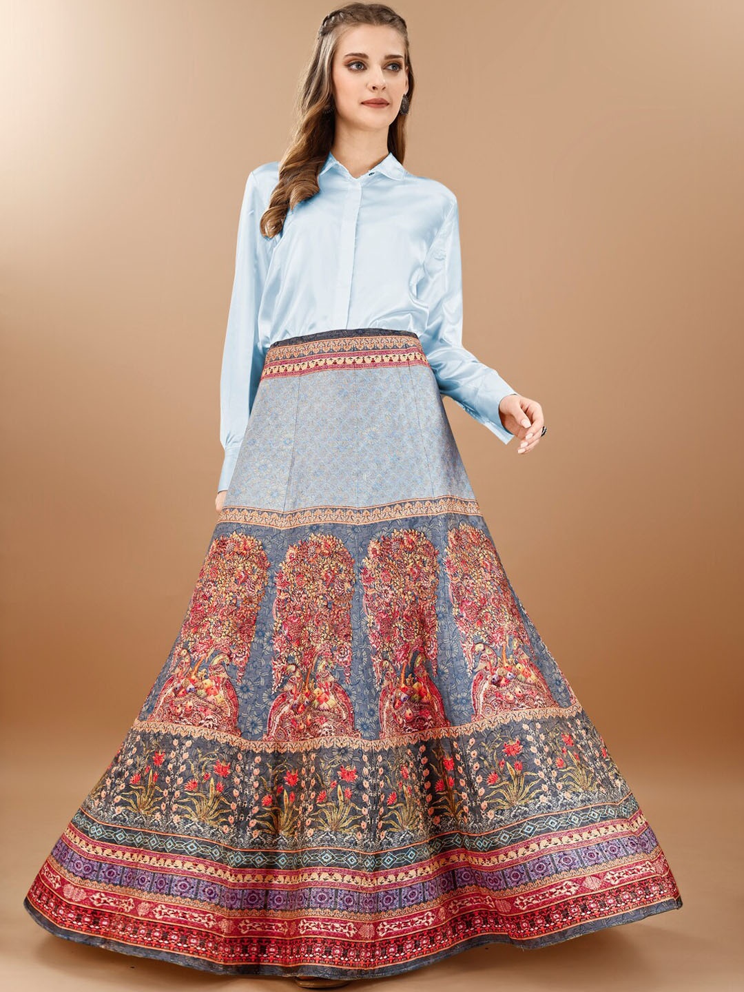 

SAPTRANGI Floral Print Maxi Skirts, Blue