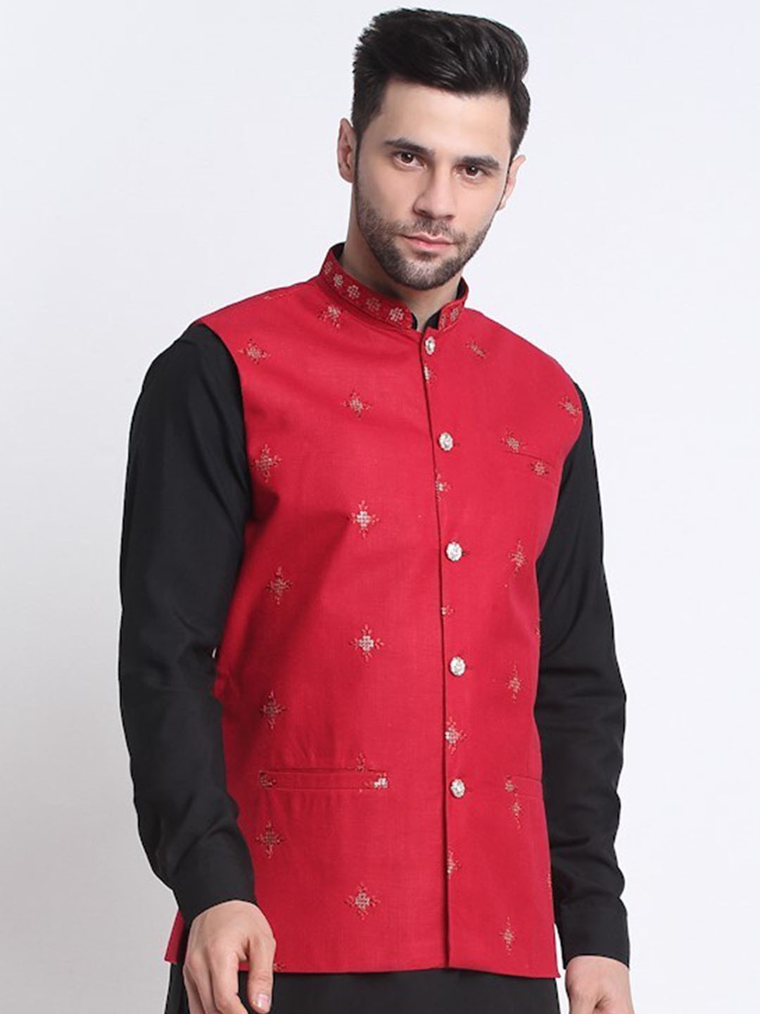 

KRAFT INDIA Men Sequin Embellished Nehru Jacket, Maroon