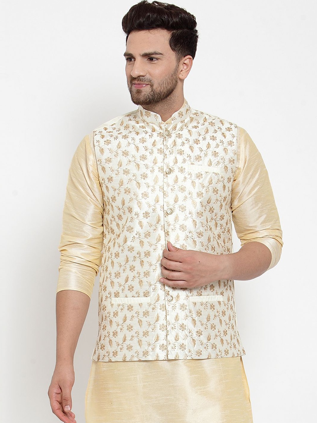 

KRAFT INDIA Men Embroidered Nehru Jackets, Cream