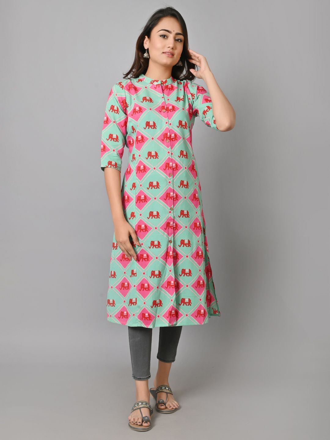 

P3D CREATION Printed Straight Kurtas, Pink