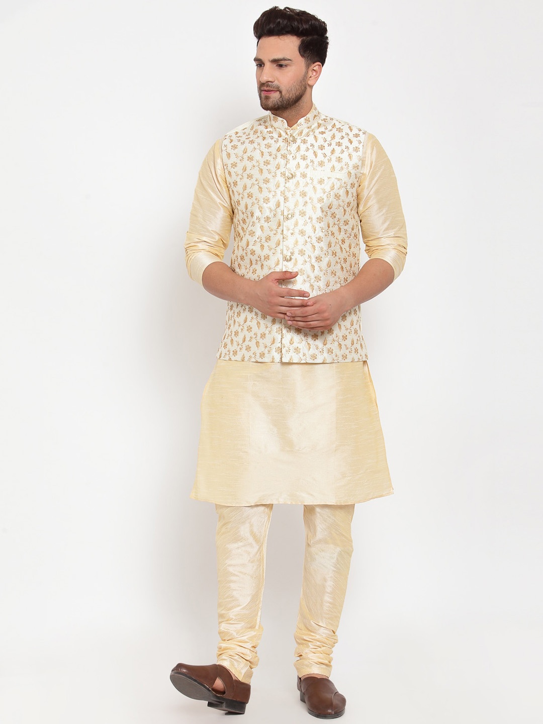 

KRAFT INDIA Men Regular Sequinned Kurta with Churidar, Beige