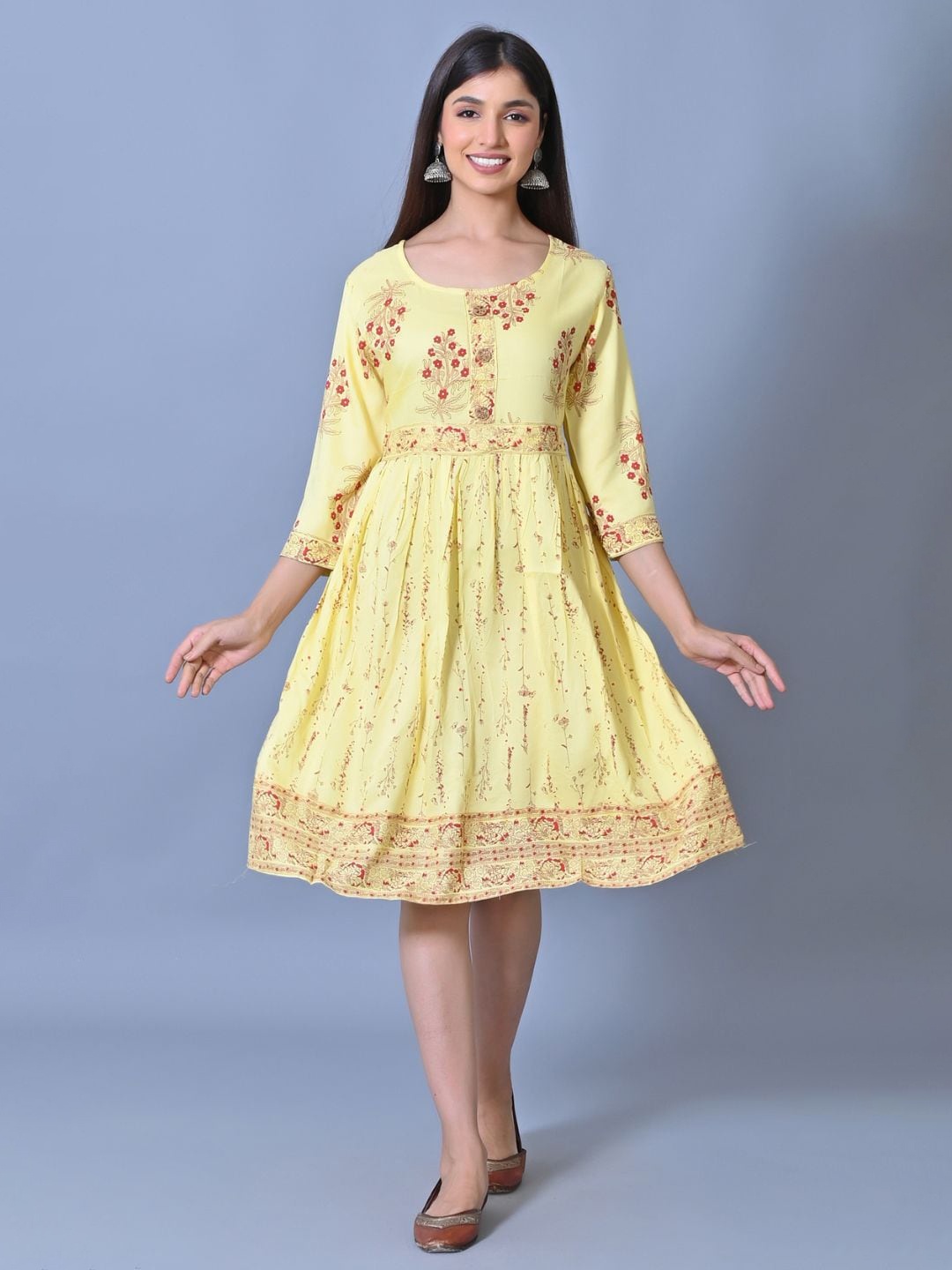 

P3D CREATION Floral Print Fit & Flare Dress, Yellow