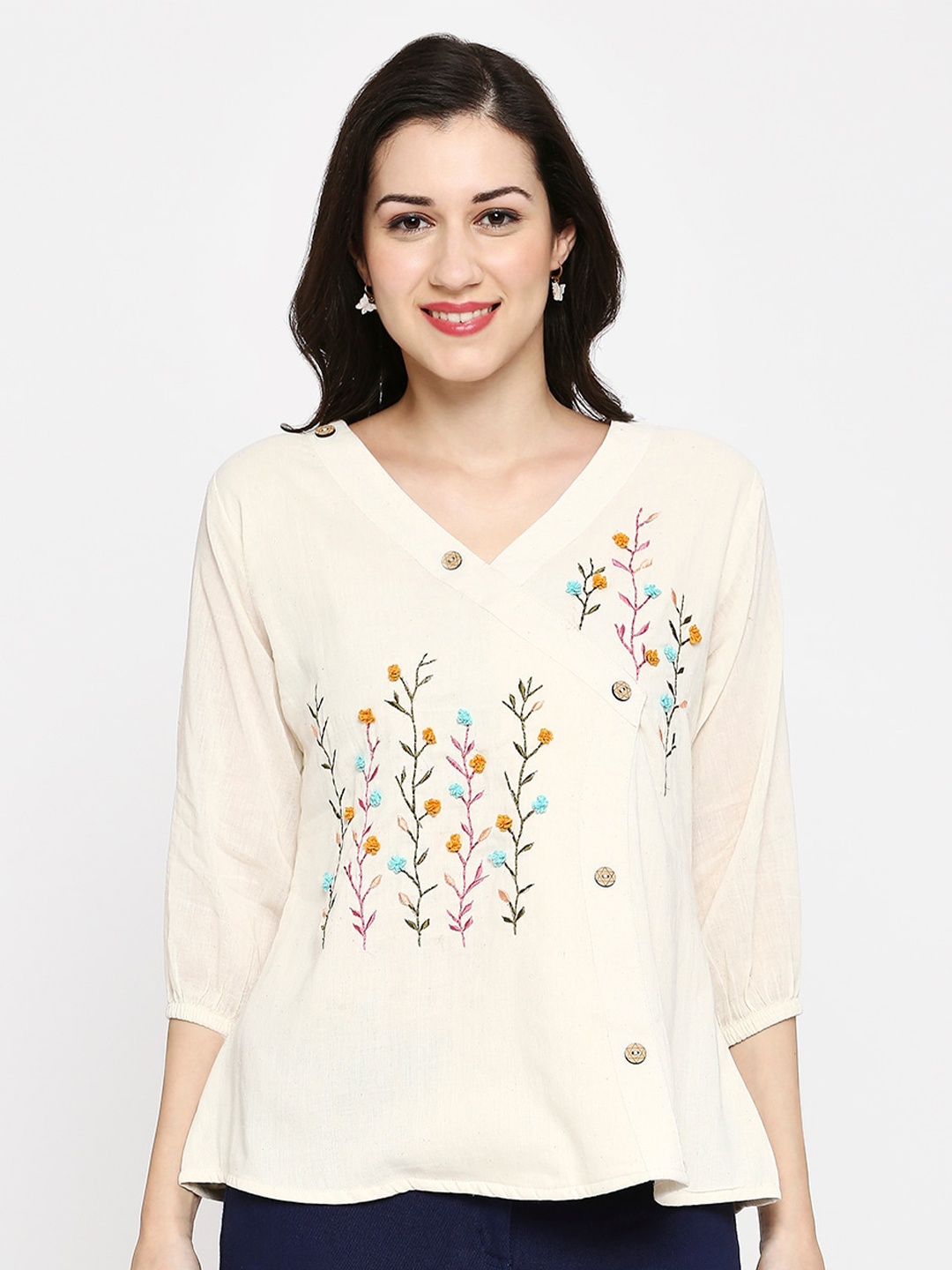 

KALINI Floral Embroidered Cotton Top, White