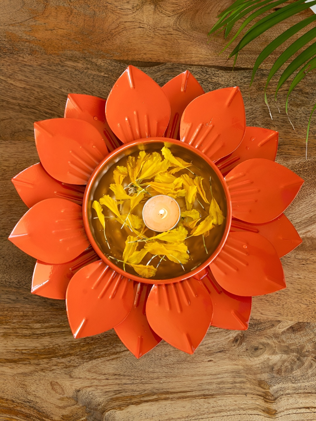 

ExclusiveLane Bloomed Lotus Orange & Gold Handcrafted Decorative Urli Bowl
