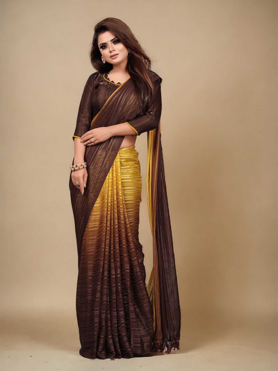 

CARTYSHOP Ombre Pure Georgette Saree With Blouse Piece, Yellow