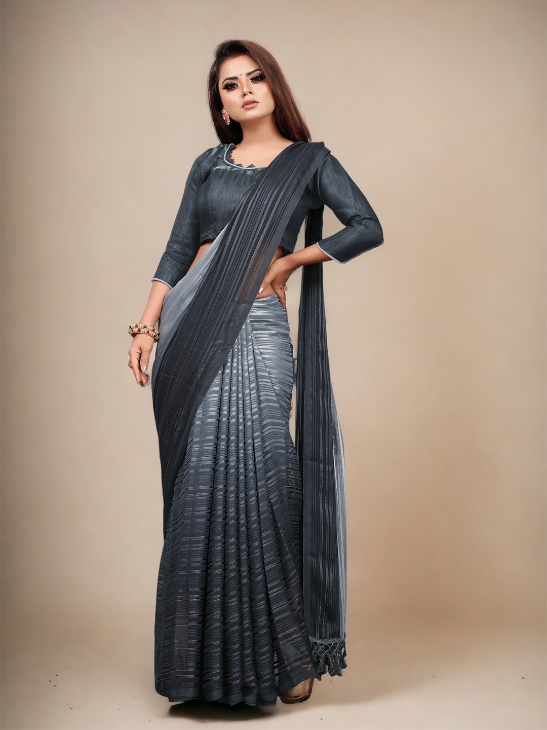 

CARTYSHOP Ombre Pure Georgette Saree With Blouse Piece, Grey