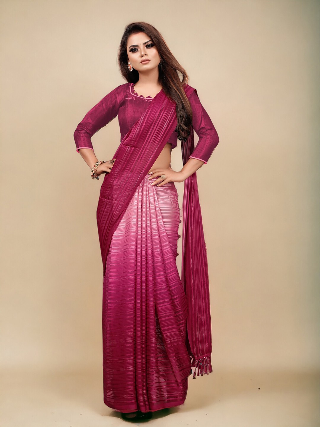 

CARTYSHOP Ombre Pure Georgette Saree, Pink