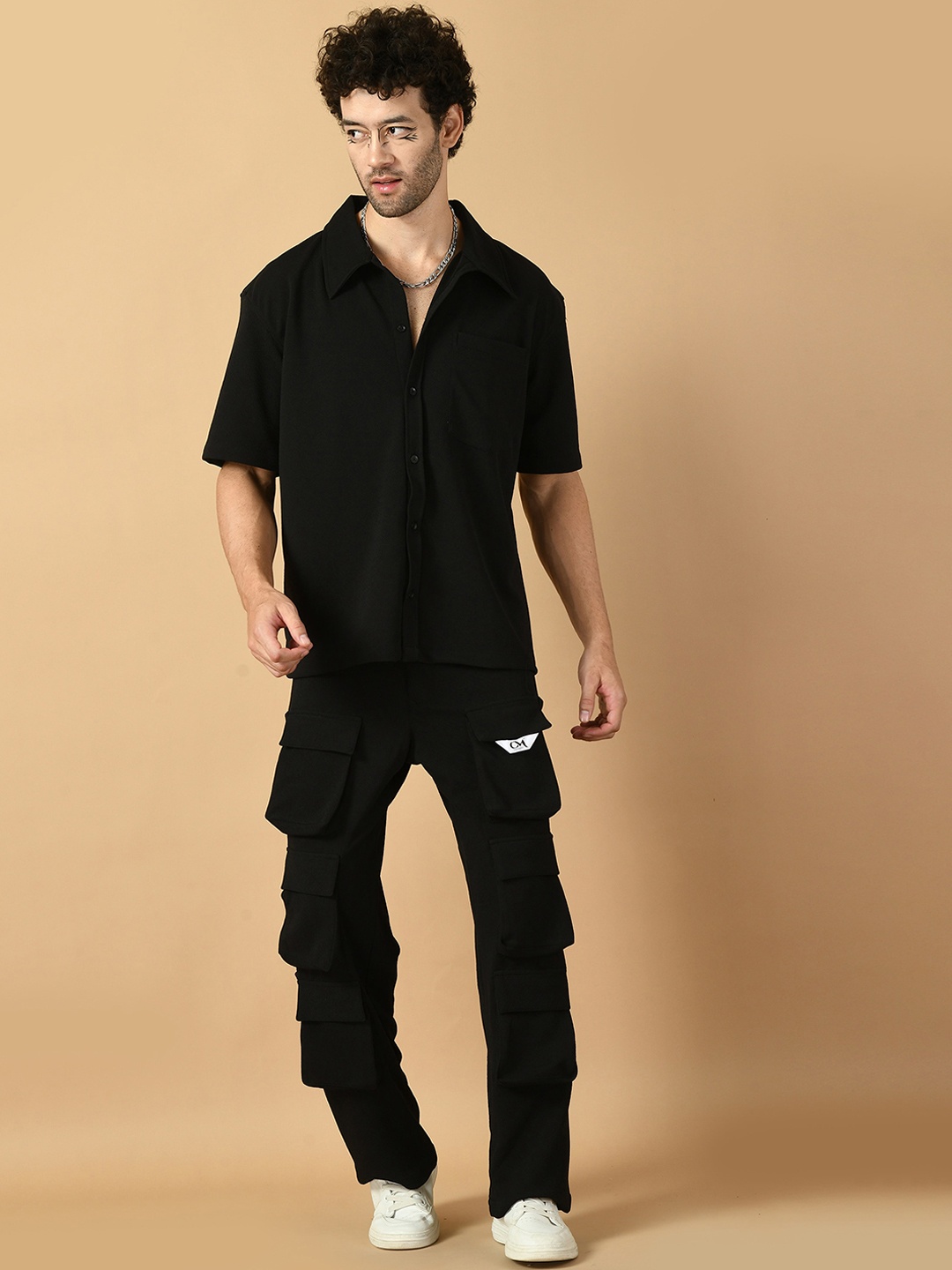 

OFFMINT 12 Pockets Short Sleeve Shirt With Trouser Co-Ords, Black