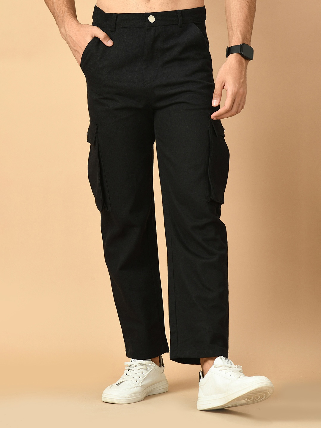 

OFFMINT Men Relaxed Loose Fit Cargos Trousers, Black