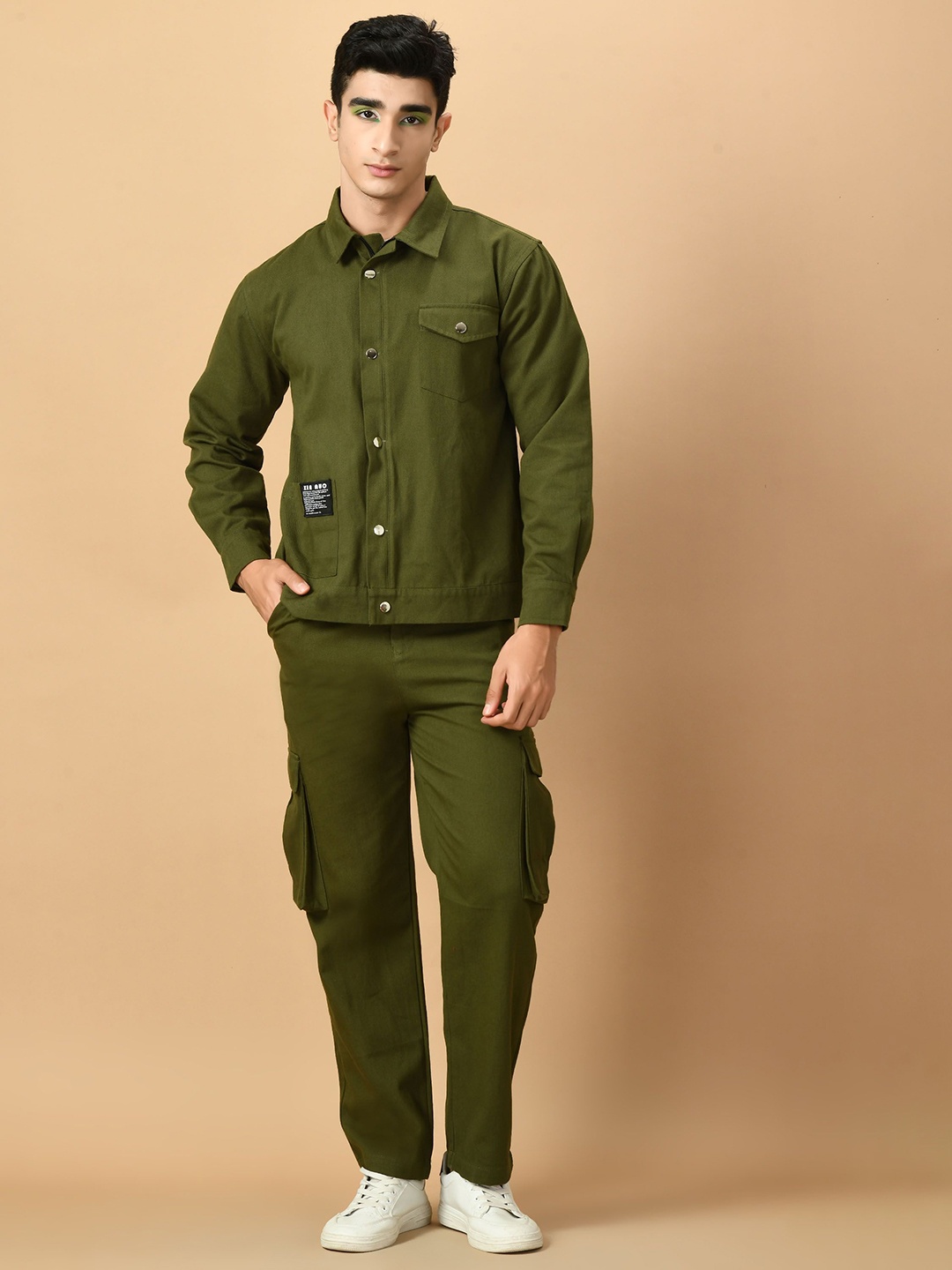 

OFFMINT Shirt-Collar Shirt With Trouser Co-Ords, Olive