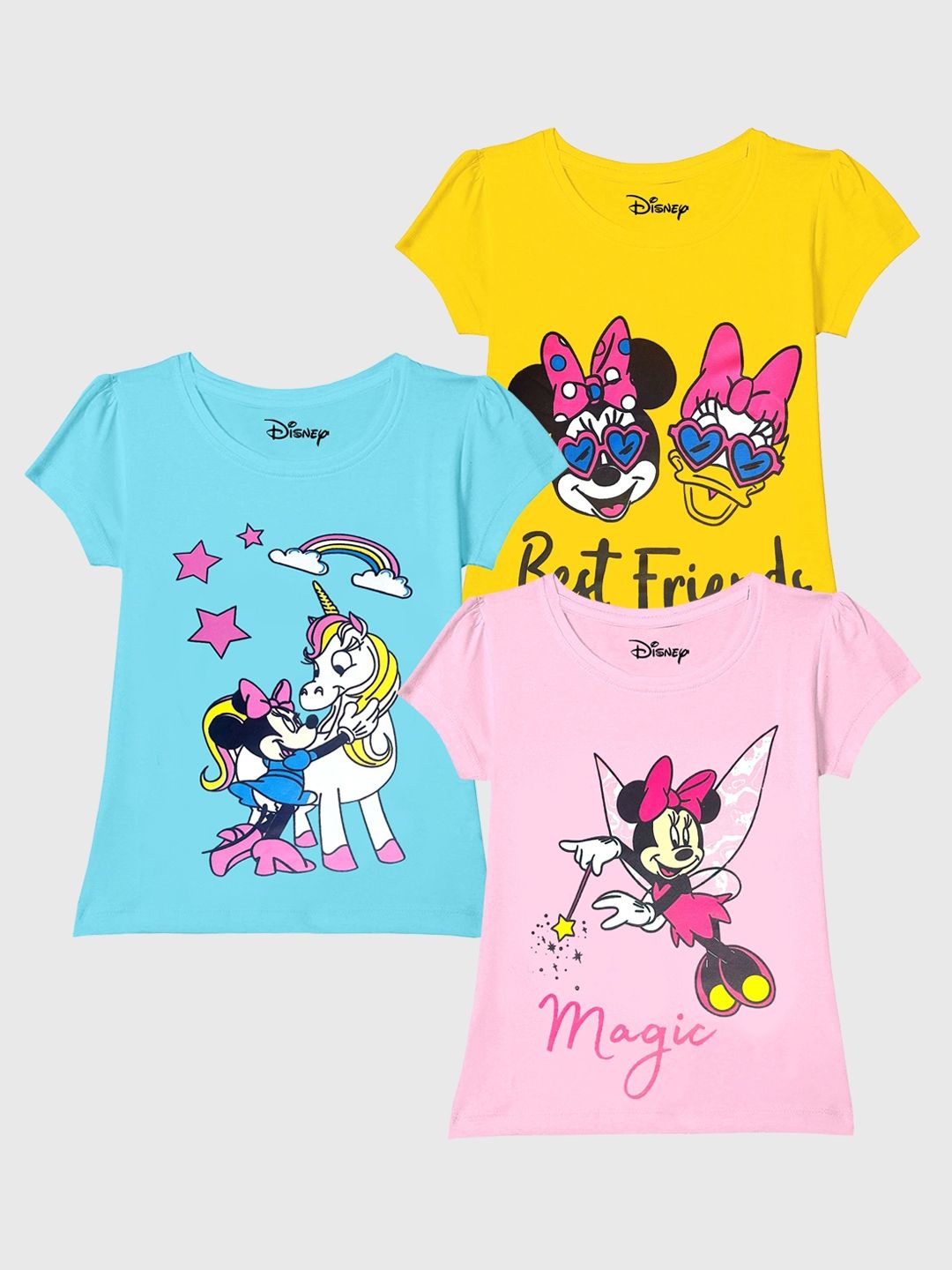 

KUCHIPOO Girls Pack Of 3 Disney Printed T-shirt, Yellow