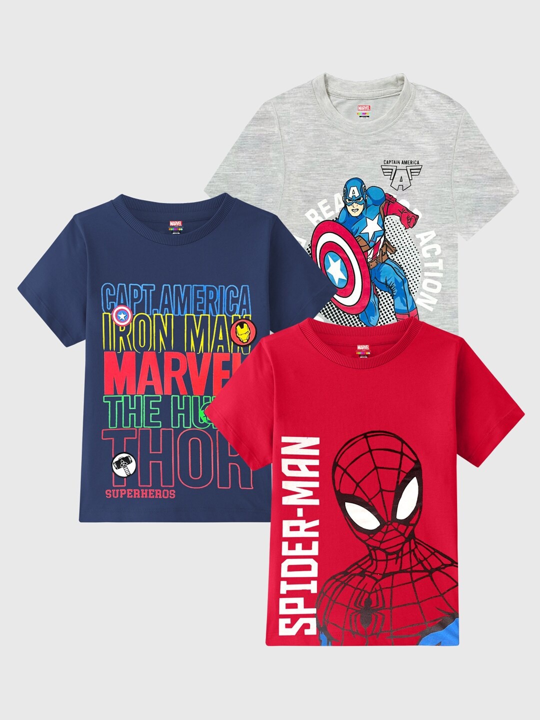 

KUCHIPOO Boys 3 Avengers Printed Applique T-shirt, Red