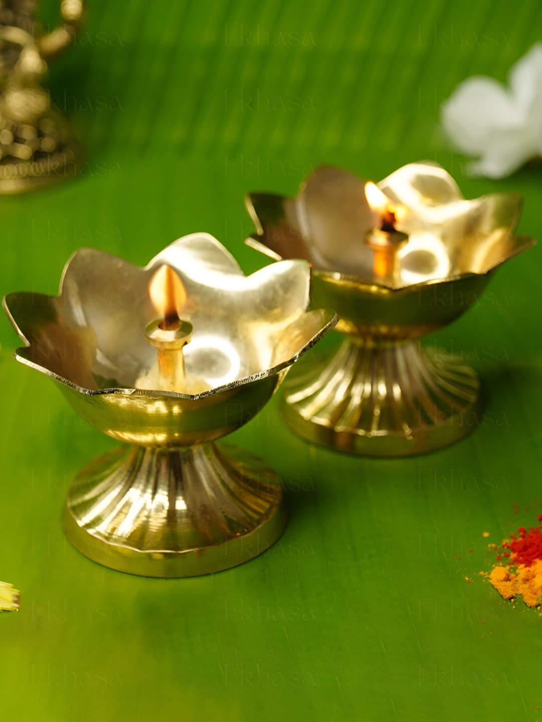 

Ekhasa Gold Toned 2 Pieces Textured Brass Wick Diya Holders