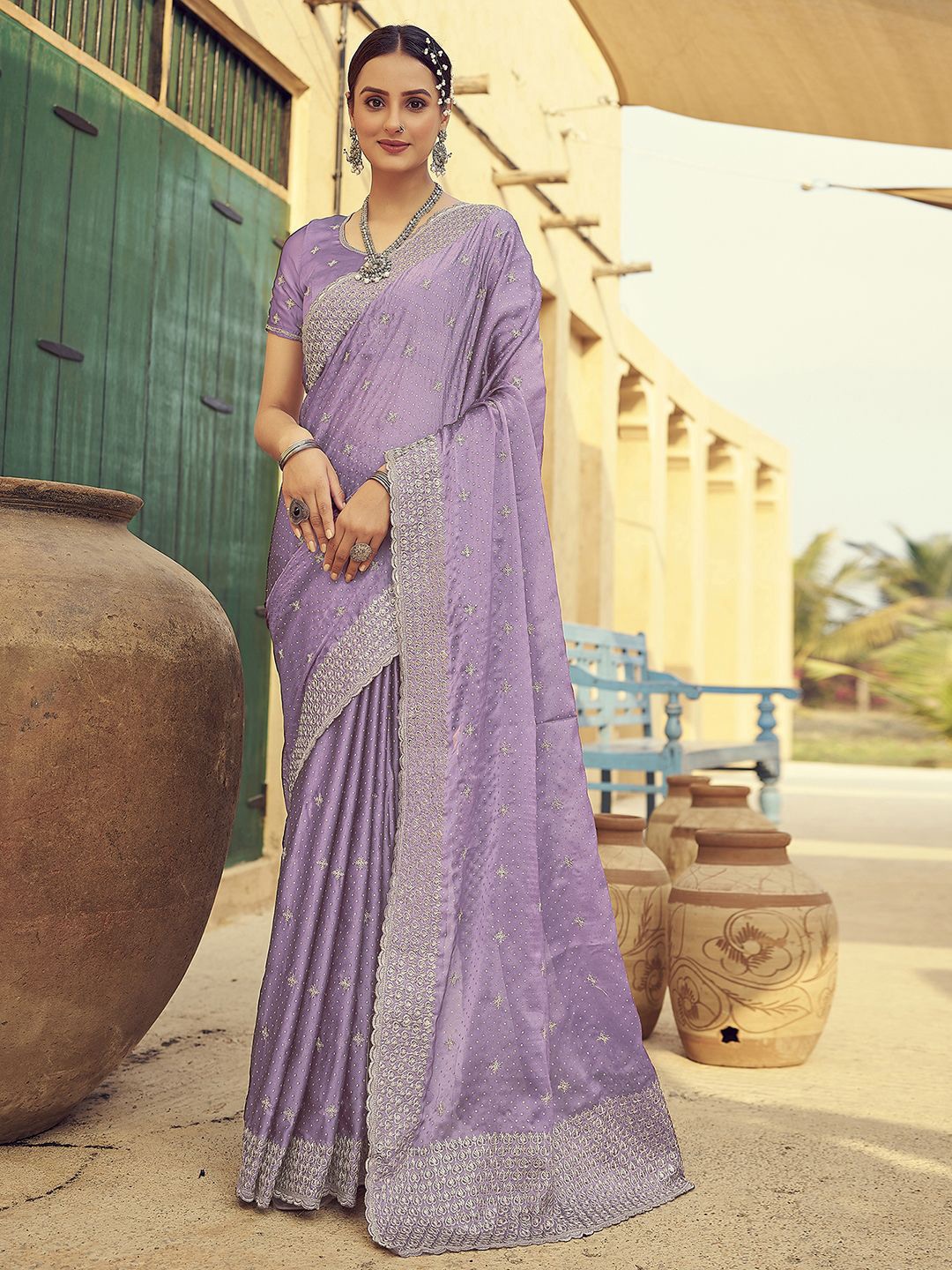 Mitera Ethnic Motifs Zari Pure Georgette Saree, Purple
