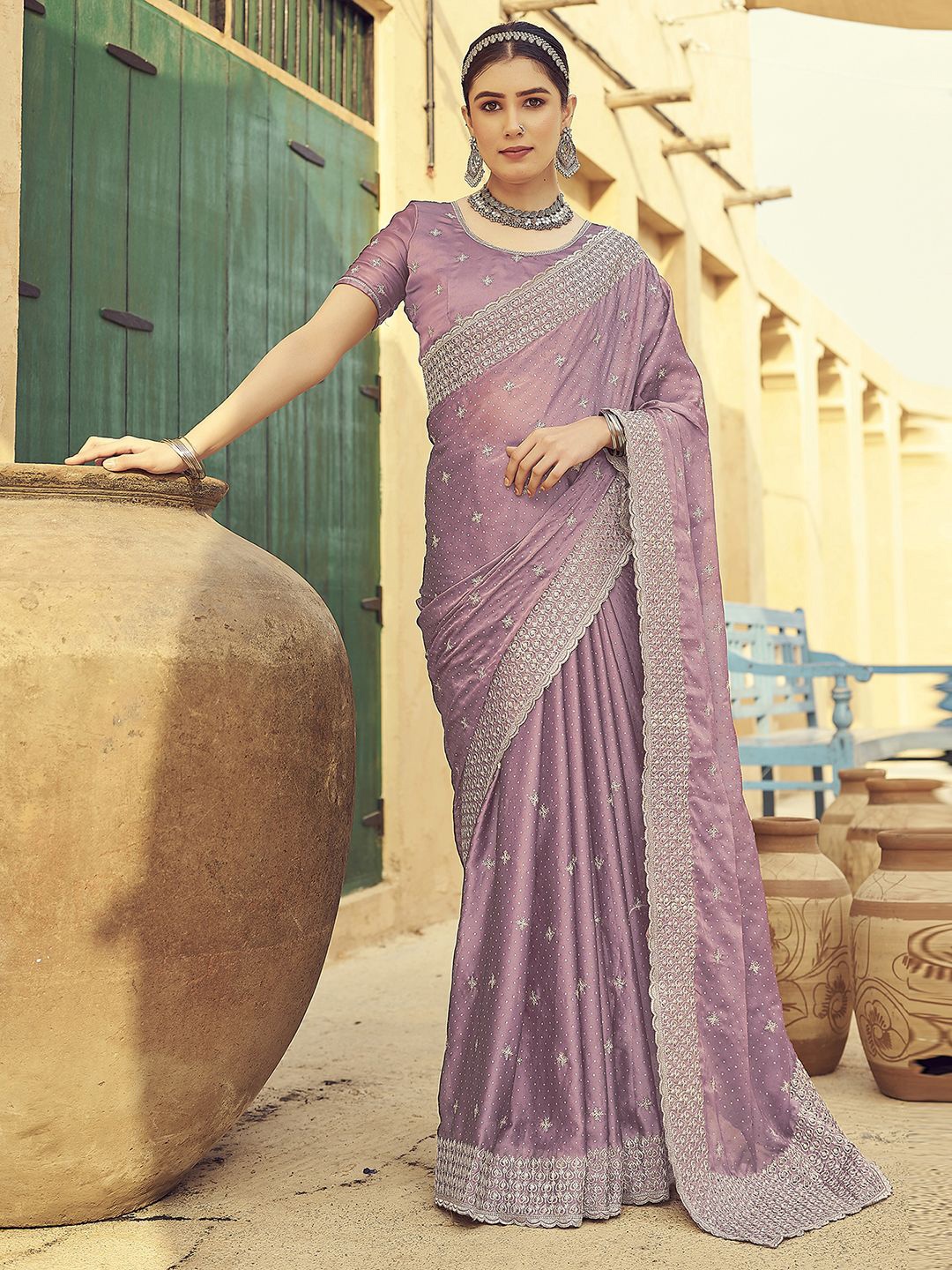 Mitera Women Ethnic Motifs Zari Pure Georgette Saree, Mauve