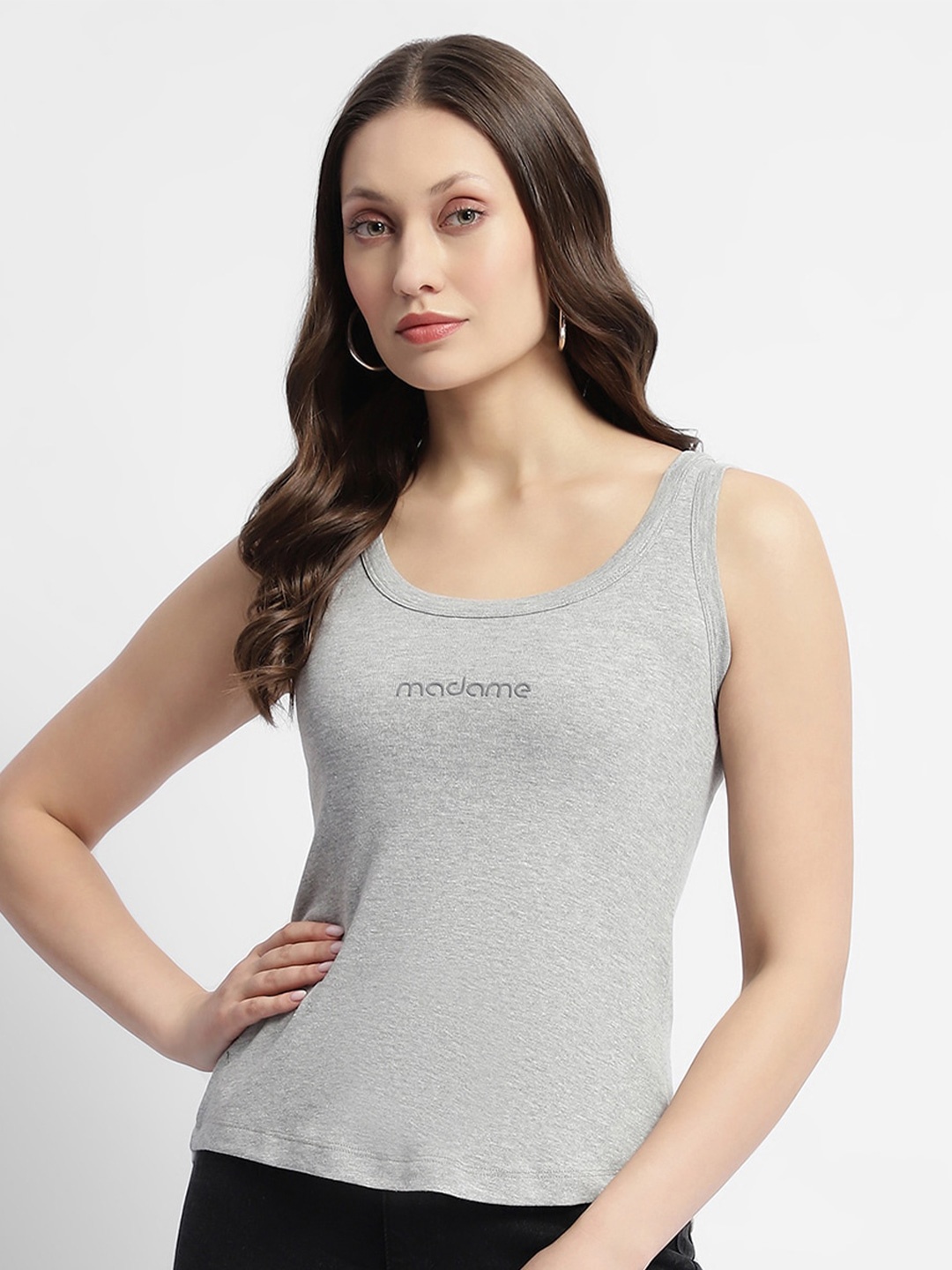 

Madame Women Scoop Neck Tank Top, Grey melange