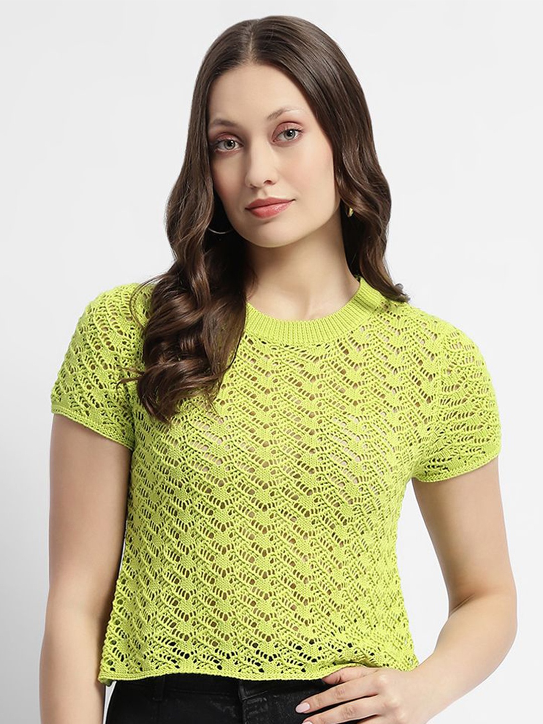 

Madame Self Design Cotton Crop Top, Lime green