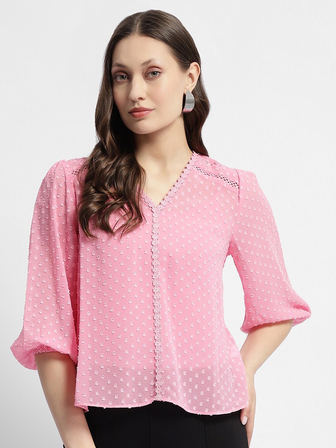 

Madame Self Design Bell Sleeve Top, Pink