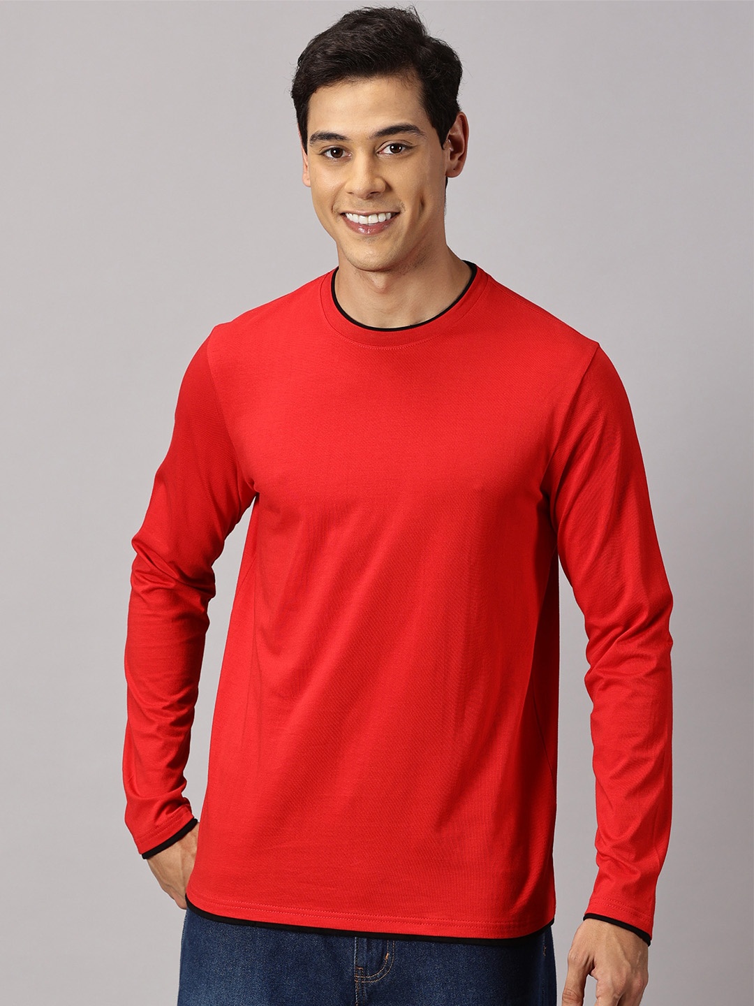 

THE HOLLANDER Men Solid Cotton Regular Fit T-Shirt, Red