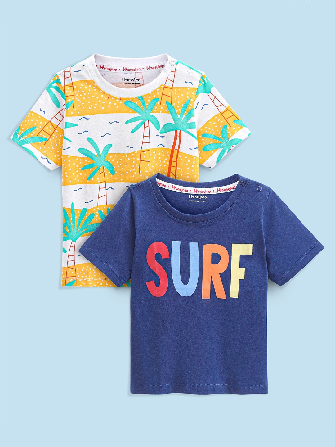 

Honeyhap Boys Pack Of 2 Bio Finish Typography Printed T-shirt, Navy blue