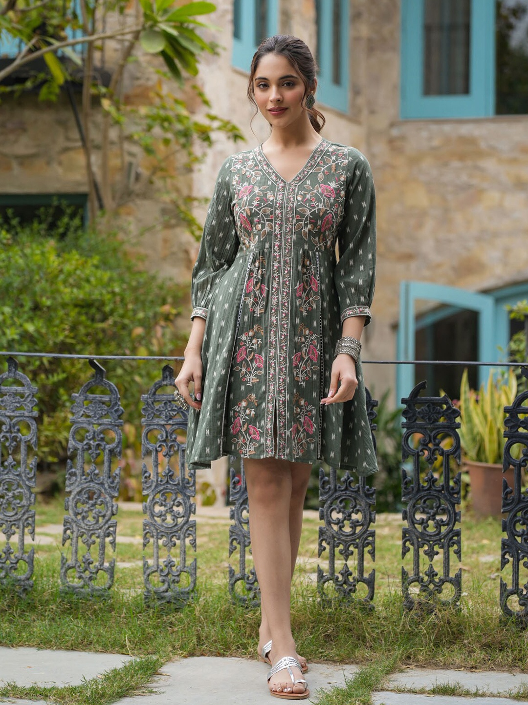 

FASHION DWAR Floral Print A-Line Dress, Green