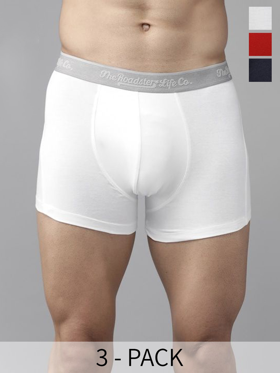 

The Roadster Lifestyle Co RD-T-52-P3-NRW Pack of 3 Pure Cotton Outer Elastic Trunks, White